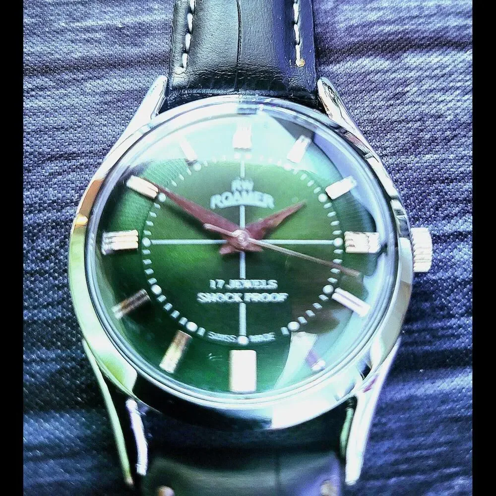 RARE Roamer Manual Wind‎ Swiss Watch Restored SLV-GRN-BLK